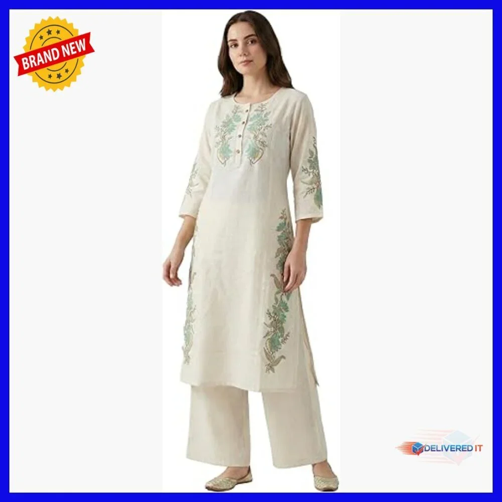 Large Cotton Kurta Pants Set 2-Piece Ethnic Formal Wear Embroidered